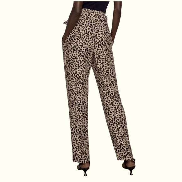 Zara High Waisted Leopard Print Belted Trousers/Pants Size M - Picture 4 of 11